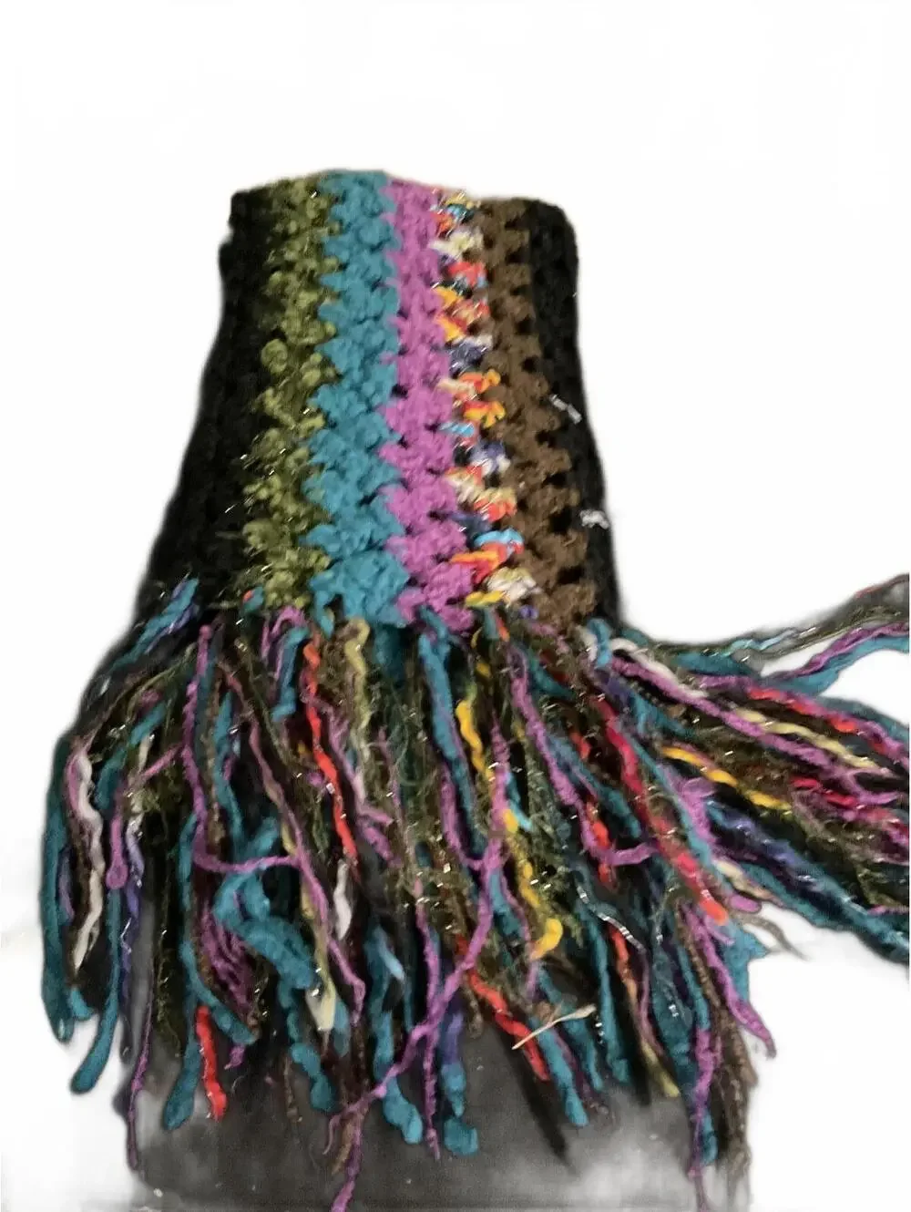 Colorful Handmade Crocheted Scarf with Fringe
